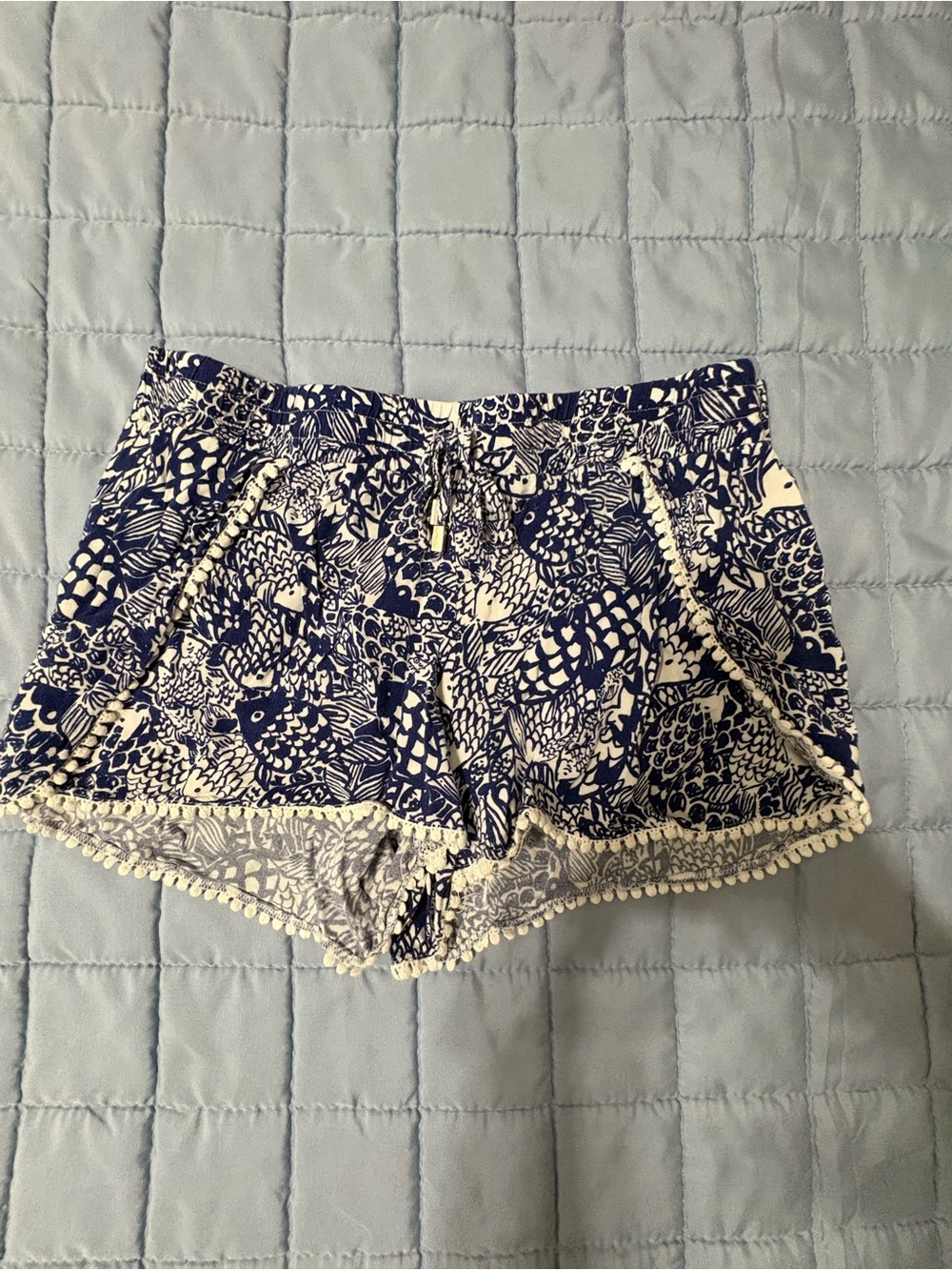 Lilly Pulitzer Navy & White Printed Pom-Trim High-Waist Shorts